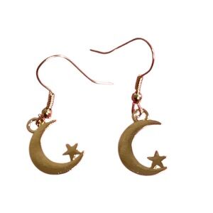 (#408) Celestial Gold Star and Moon Earrings